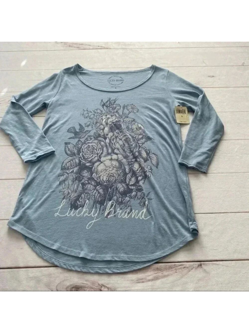 NWT Lucky Brand Blue Floral Tee Womens Size Small - Picture 2 of 15
